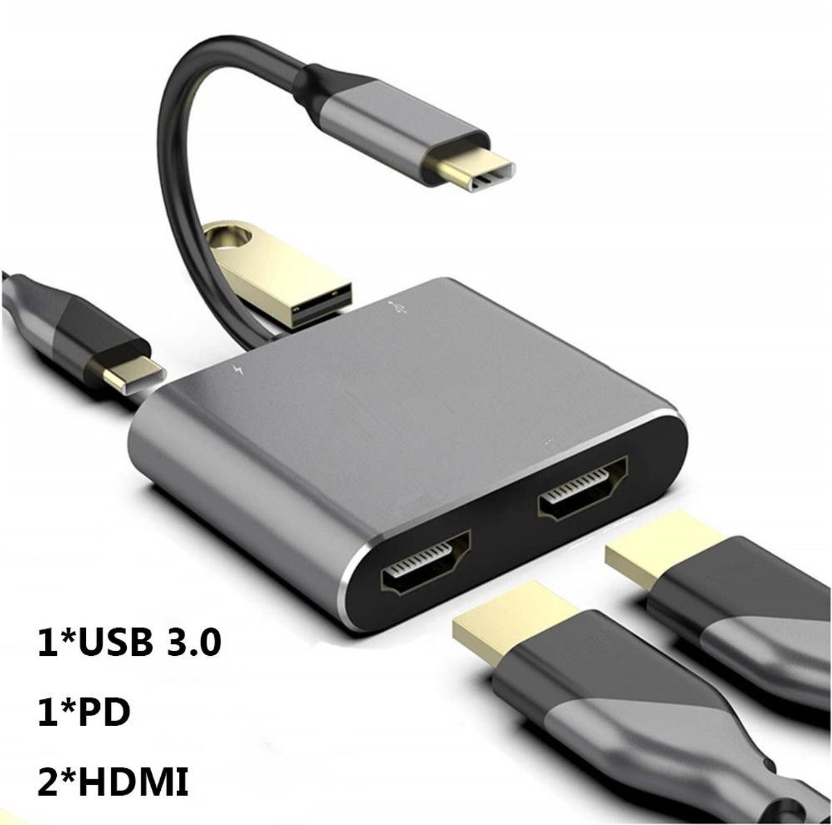 Image of 4-in-1 HD-adapter USB 3.0 Type-C naar Dual HDMI USB C Hub Dockingstation Schermuitbreiding