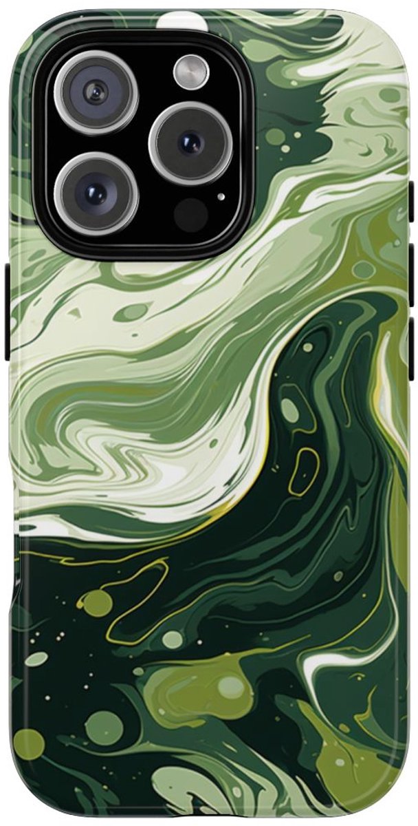 Groene Suminagashi Marmer Abstract – Telefoonhoesje Geschikt voor iPhone 16 Pro