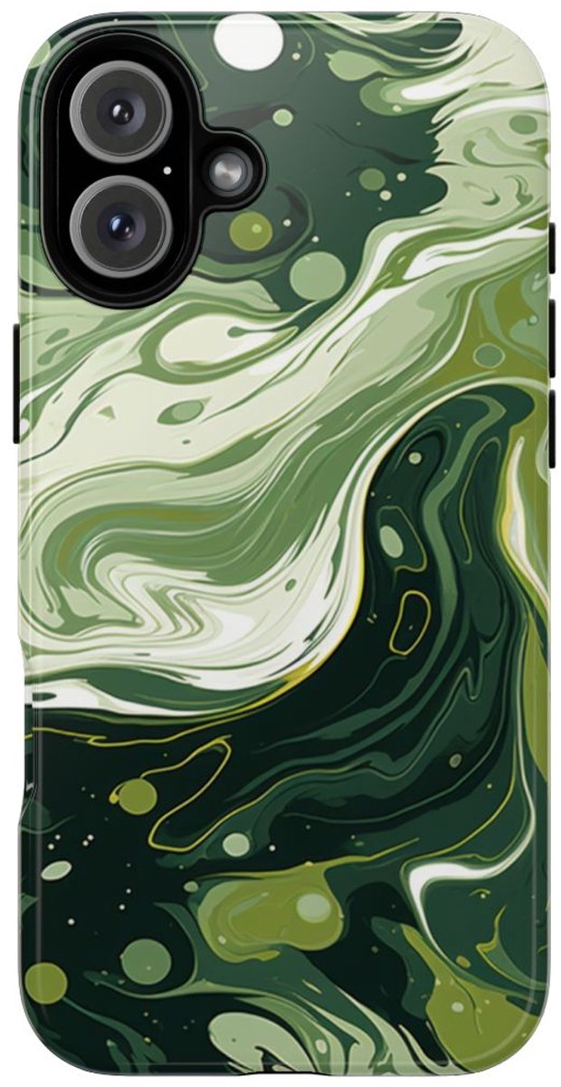 Groene Suminagashi Marmer Abstract – Telefoonhoesje Geschikt voor iPhone 16 Plus