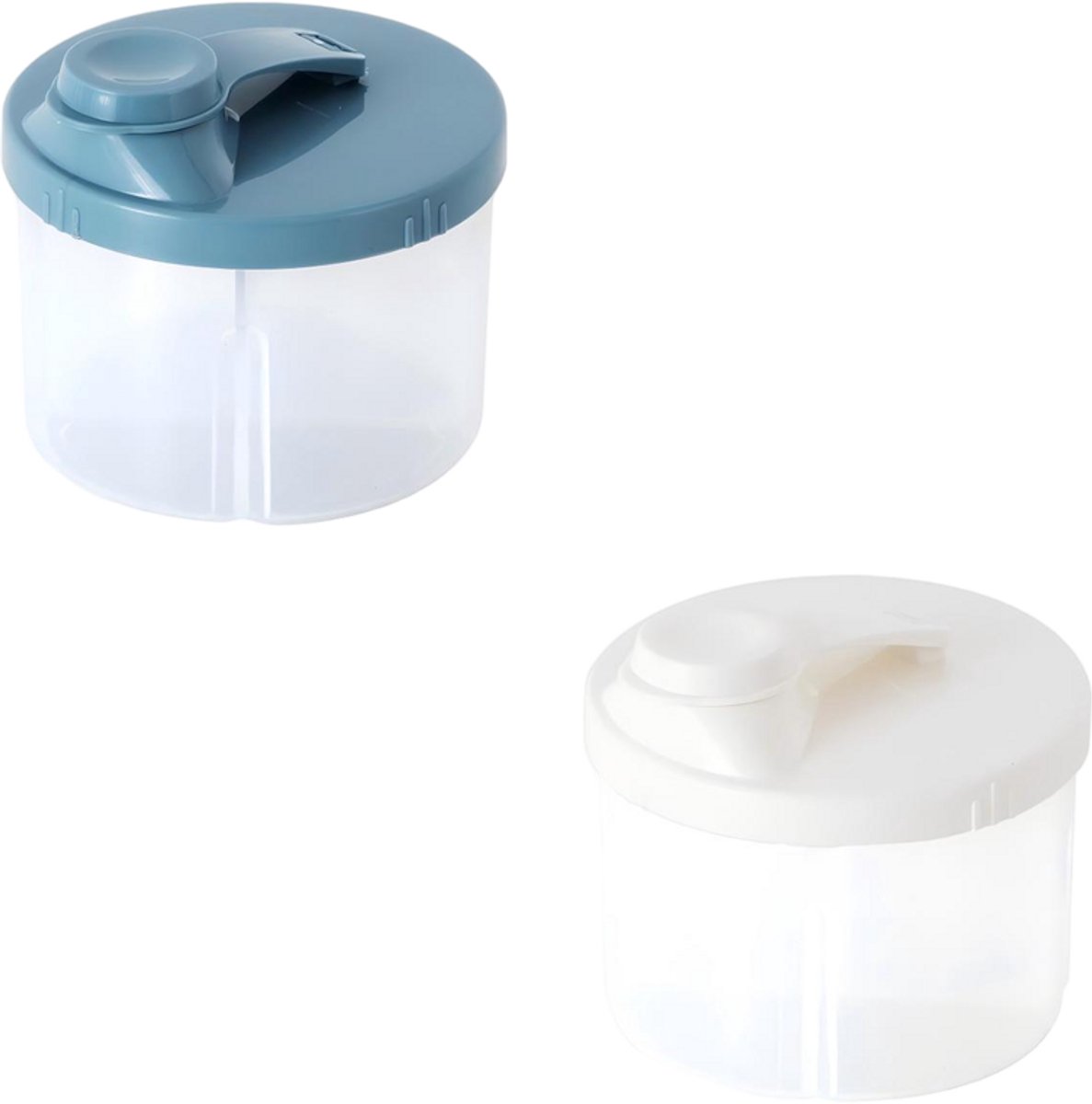 Image of 2-pack babyvoeding dispenser - Draagbare opbergdoos met roterende dispenser - Reisformaat melkpoeder dispenser met compartimenten - Blauw/Wit