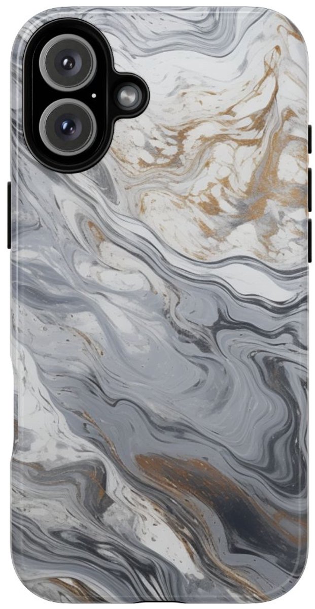 Grijze en Gouden Marmerwerveling – Telefoonhoesje Geschikt voor iPhone 16 Plus