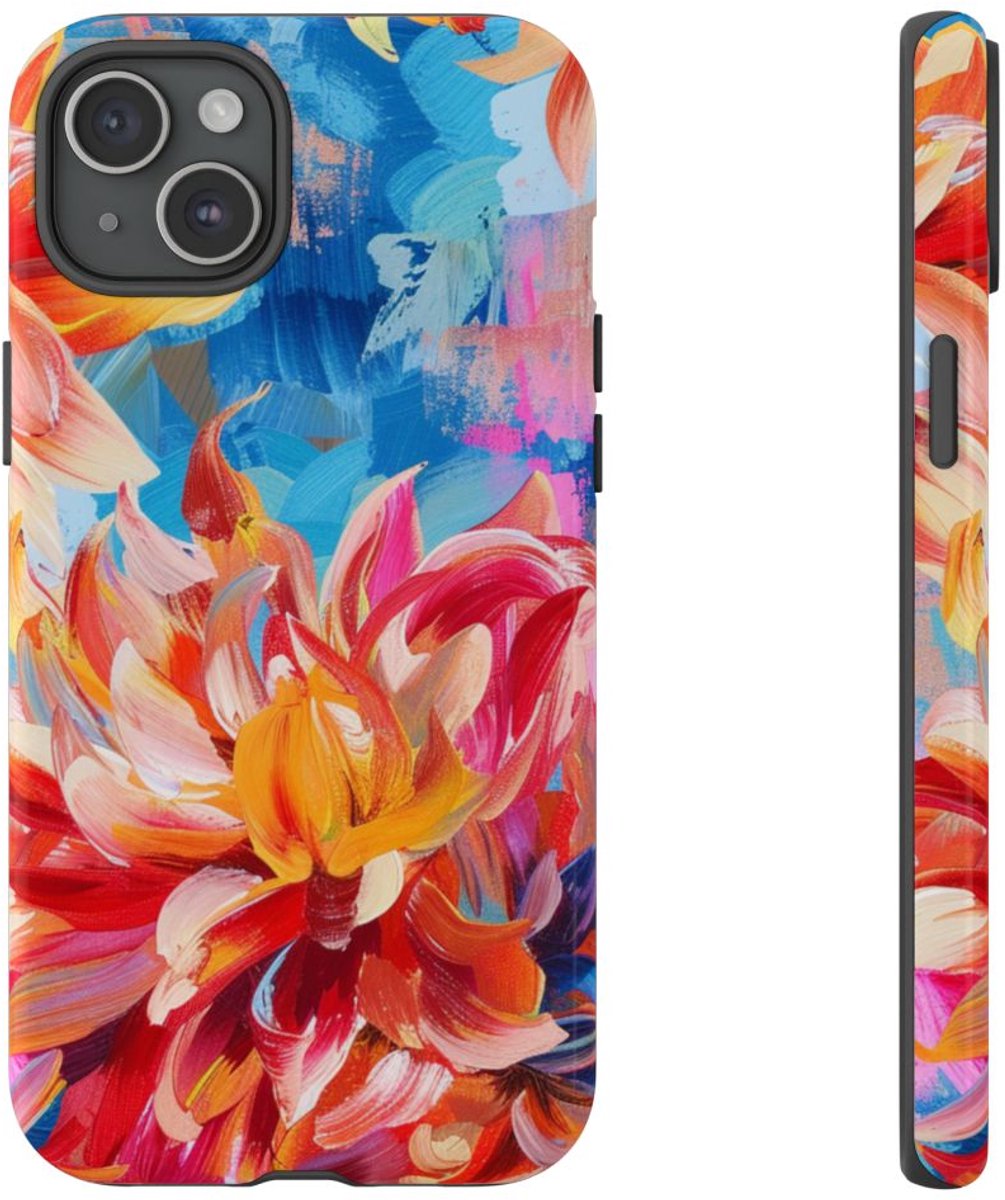 Levendig Abstract Bloemenpatroon – Telefoonhoesje Geschikt voor iPhone 15 Plus