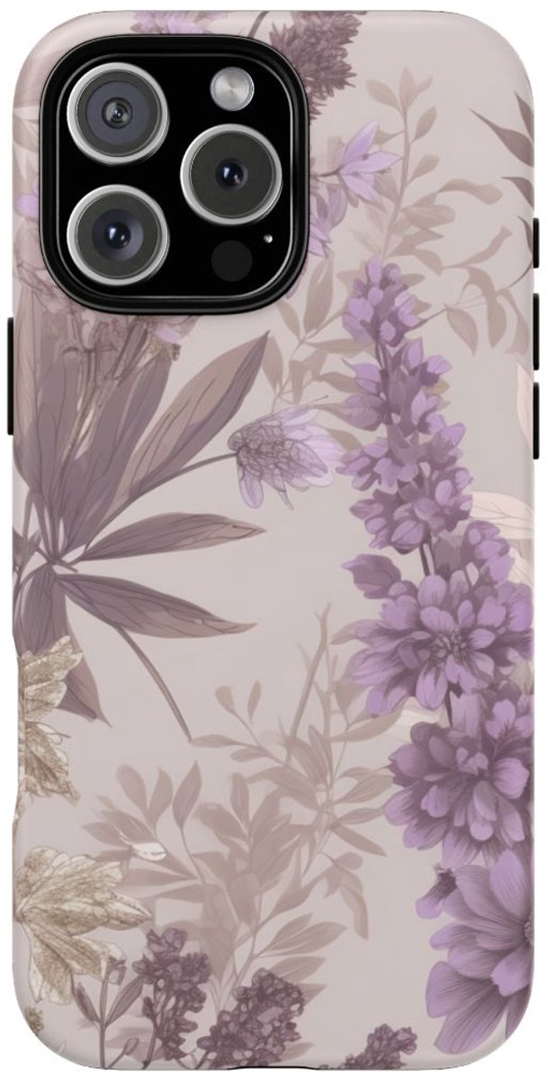 Lila Bloemenpatroon met Matte Afwerking – Telefoonhoesje Geschikt voor iPhone 16 Pro Max