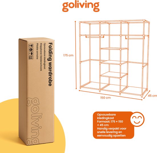 Goliving Opvouwbare Kledingkast - Garderobekast - 175 x 150 x 45 cm - Kleerkast - Stoffen Vouwkast - Campingkast - Zwart