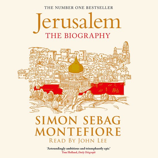 Boek "Jerusalem, The Biography" met gouden koepel en stadsaanzicht