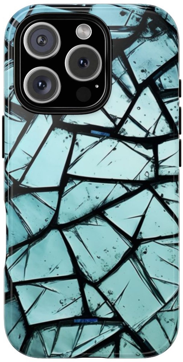 Blauw Gebroken Glaspatroon – Telefoonhoesje Geschikt voor iPhone 16 Pro