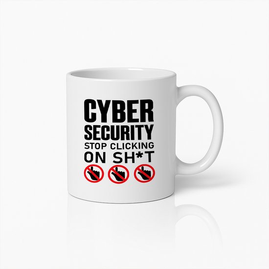 Cybersecurity Waarschuwing Mok – Grappige IT Kantoormok – Stop met Klikken Cadeau voor ICT’ers