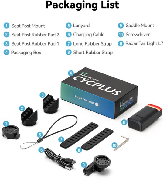 CYCPLUS L7 Radar Achterlicht - Slimme Fietslamp met Radar & Remsignalering - 270° LED - ANT+/Bluetooth - IPX6 - 30 uur batterij — afbeelding 5