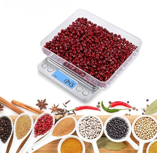 BRICH Digitale keukenweegschaal met dubbel platform, 15 kg/1 g & 500 g/0,01 g precisie, keukenweegschaal met tara- en sumerfunctie, 7 eenheden, ideaal voor keuken, bakken en koken