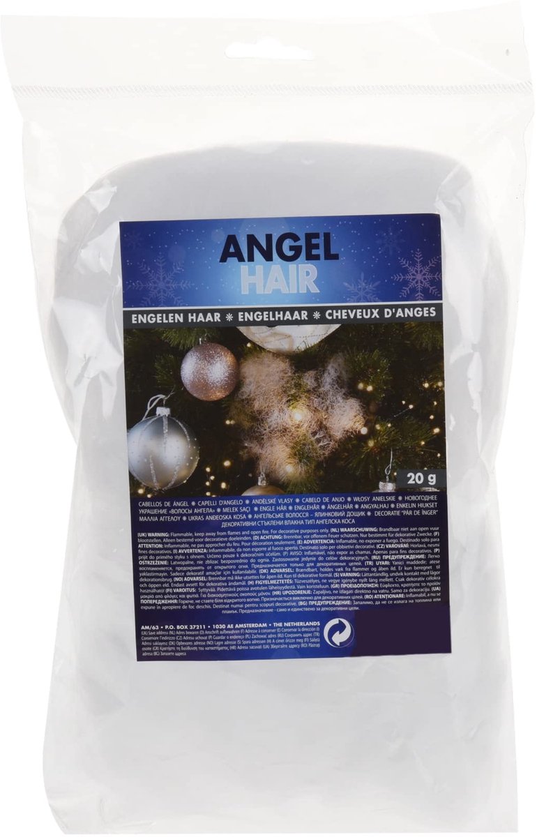 Engelse Haar Kerstdecoratie - Fijn Krullend Lametta - Witte Plastic - 20g