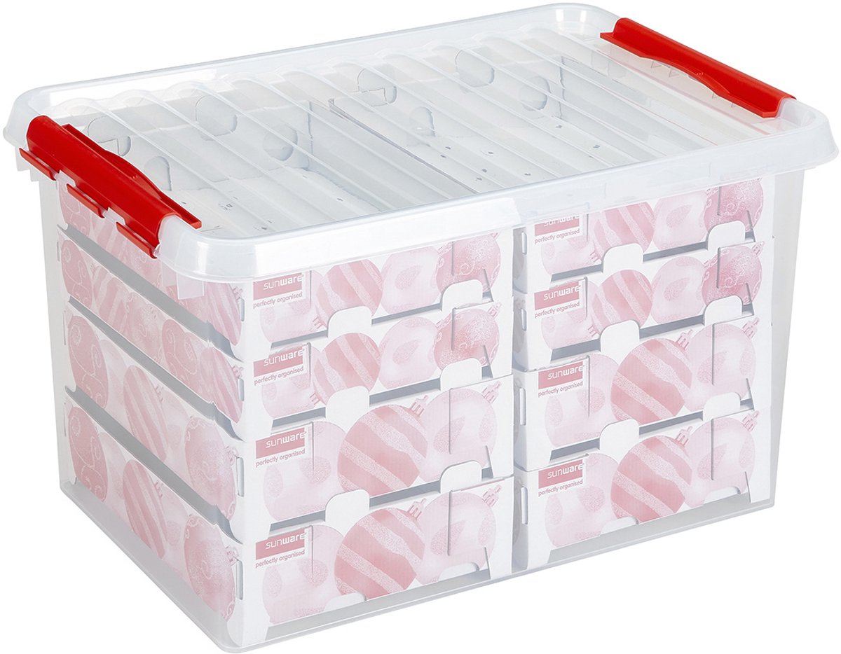Sunware Kerstballen Opbergbox - met trays voor 116 kerstballen - Q-line - Transparant - 62 Liter - 60 x 40 x 34 cm