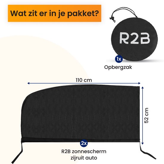 R2B Zonnescherm Auto Zijruit - 2 Stuks - UV Protectie - Zonnescherm Auto Baby & Kind - Zonwering Auto - Zonwering Raam - Auto Zonnescherm - Auto Accessoires