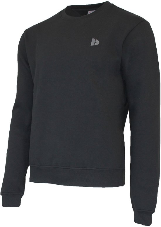Zwarte Donnay trui met ronde hals en subtiel logo op de borst.