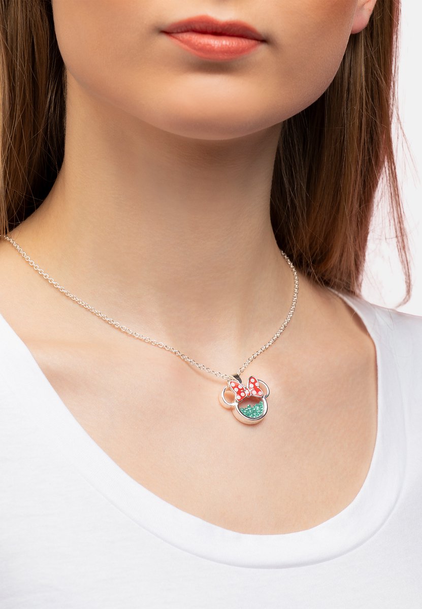 Disney Minnie Silver Plated Brass with Red enamel Bow May Birthstone Floating Stone Necklace