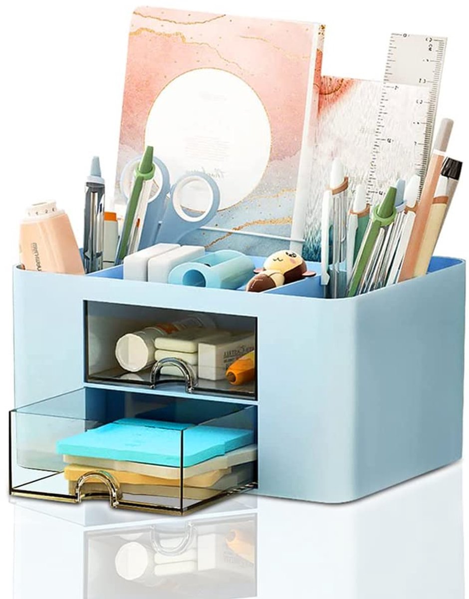 Bureau-organizer van Kunststof - Multifunctioneel met Lade en 7 Vakken - Voor Kantoor Thuis School - Blauw