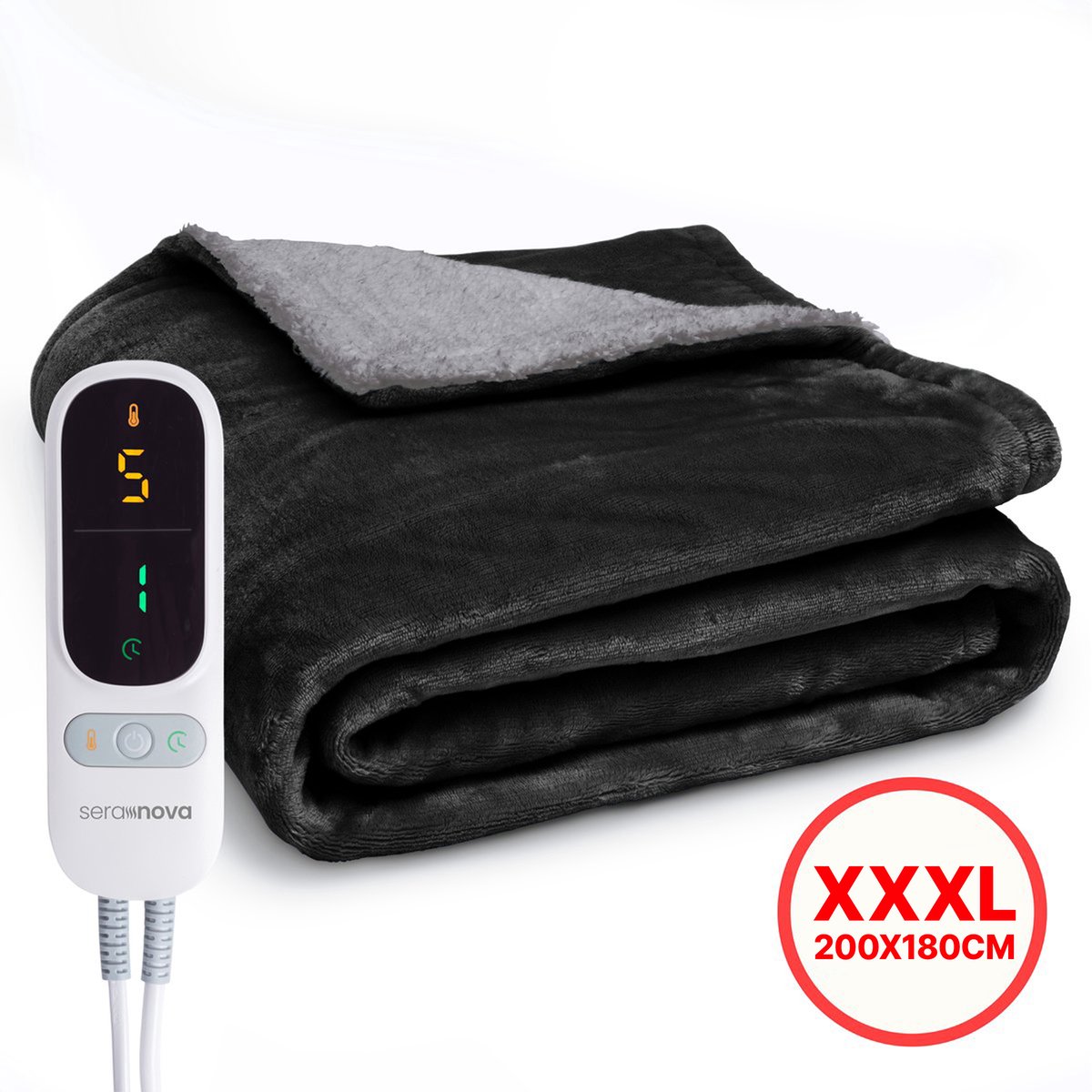 Seranova Elektrische Deken XXL - Extra Warmtedraden - Premium Model - 200x180 cm - 2 persoons Warmtedeken - Dubbelzijdig Fleece Sherpa - Grijs - Seranova - €89,00
