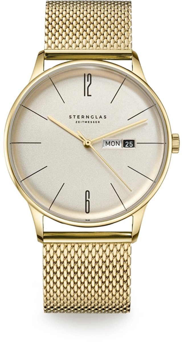 Sternglas S01-BE14-MI08 BERLIN Heren Horloge - Saffierglas - Staal - Goudkleurig - Ø 38 mm - Quartz - Druksluiting - 5 ATM (douchen)