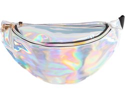 KIMU Grote Iridescent Heuptas Zilver Holografisch - Heuptasje Fanny Pack Pvc Zilveren Tas Regenboog Tasje Glitter Metallic Glanzend Cyber Festival