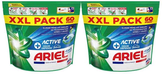 Ariel 4in1 Wasmiddel Pods Actieve Geurbestrijding - 2 x 60 stuks - Voordeelverpakking