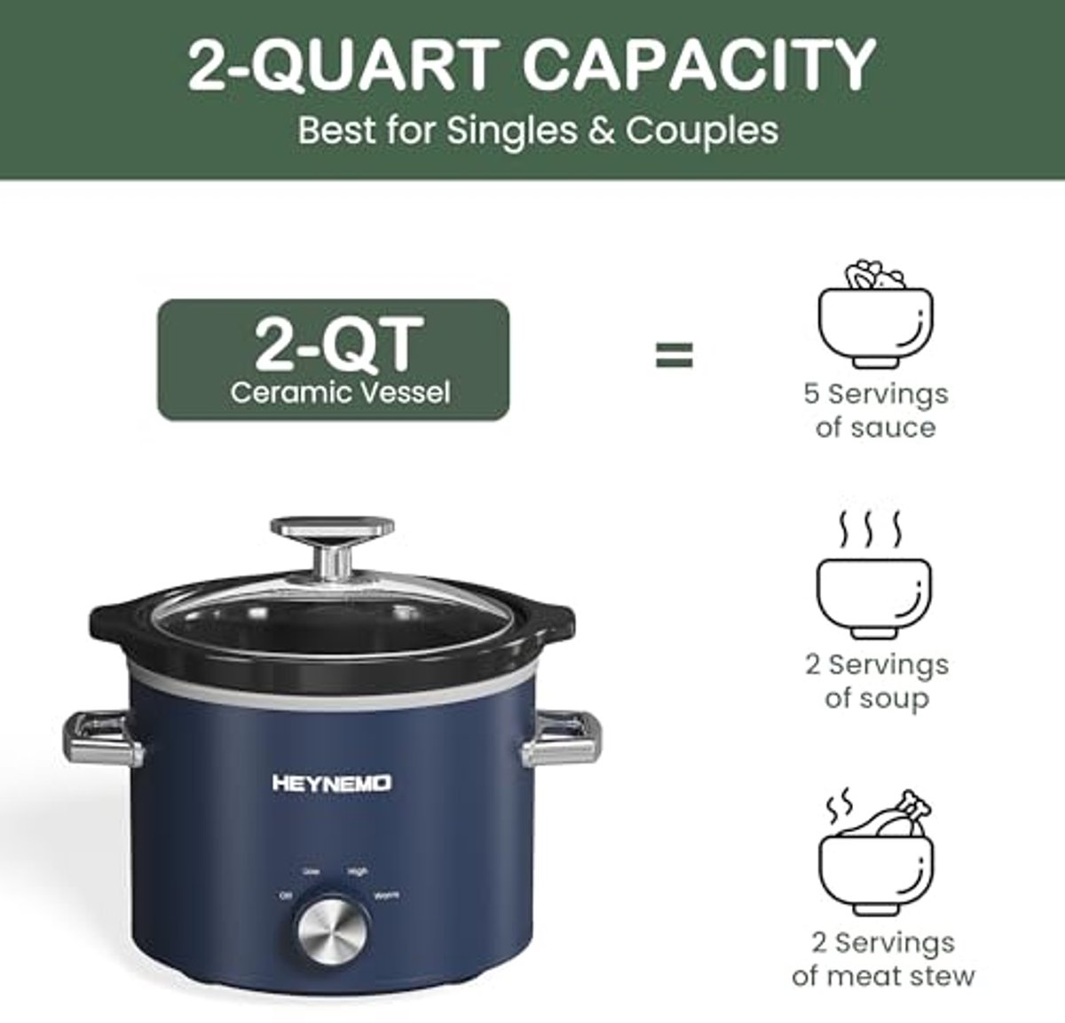 Slow Cooker 2 Liter - 3 Temperaturen - Verbeterde Keramische - afbeelding 2