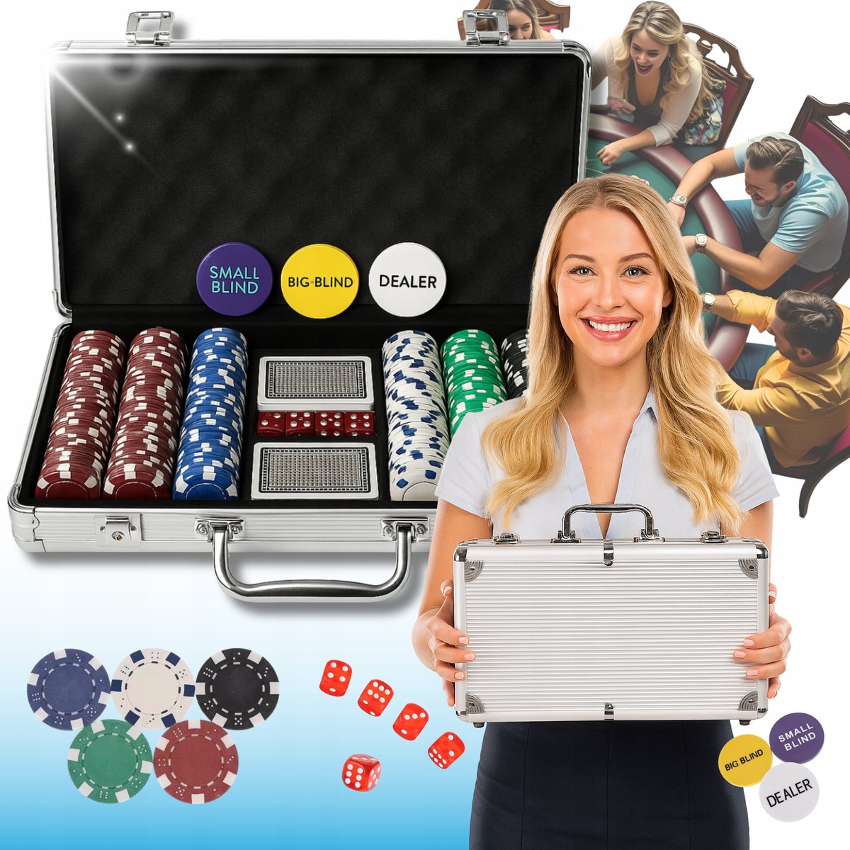 Poker Set 300 Chips Aluminium Koffer Kaarten Dobbelstenen