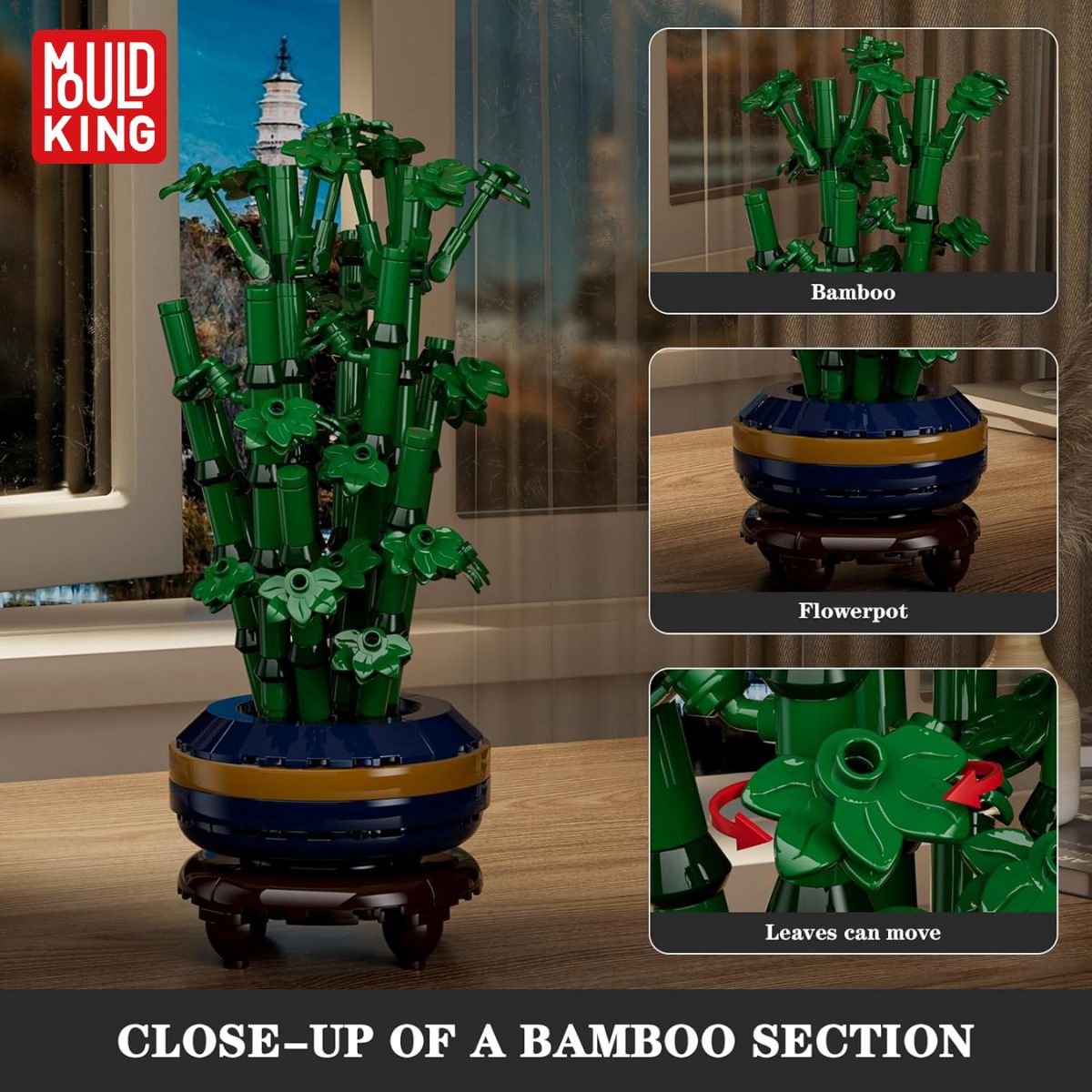 Mould King 24121 Bamboe plantje in vaas bouwset | Botanical flowers collection modelbouw | Kunstbloemen speelgoed bouwpakketten voor volwassenen & kinderen | DIY bloemenpracht planten geschikt voor Lego | Bouwdoos met 375 bouwstenen — afbeelding 3