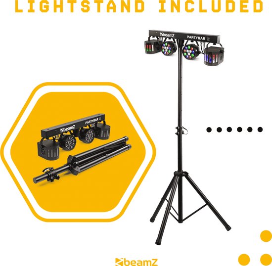Lichtstatief met Partybar verlichting, inclusief lampen en statief. "LIGHTSTAND INCLUDED"