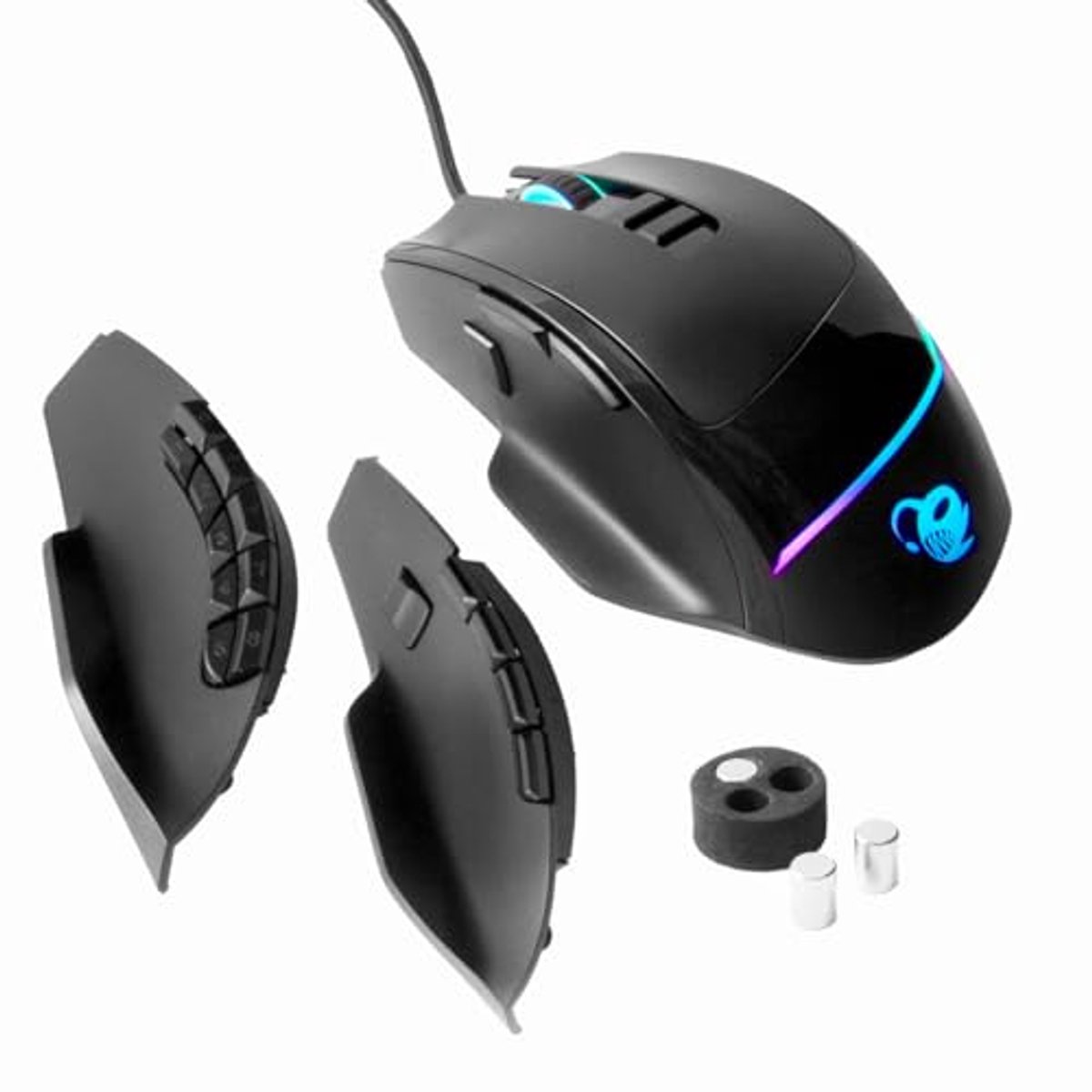 Deep Gaming ProSwap Modulaire USB-muis met 3 verwisselbare zijpanelen (3, 5 en 10 toetsen), RGB-licht, optische sensor Pixart 3325, 500fps, 100IPS, 1000 Hz, Huano-switches, verstelbaar gewicht