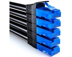 deleyCON 5x 1m CAT6 Netwerkkabel Set - U-UTP RJ45 CAT-6 LAN-Kabel Patchkabel Ethernet Kabel DSL Switch Router Modem Repeater Schakelpaneel - Zwart