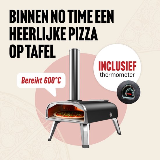 LIVIN' Pizzaoven Pellet - Pizzaovens voor buiten - 12" Pizzaoven - Pizza oven buiten - Pellet Pizza oven - Pizzaoven voor buiten - Pizza Oven Houtgestookte - Pizza Oven Tuin - Inclusief Thermometer - Draagbaar - 55*36*27 CM - RVS - Zwart