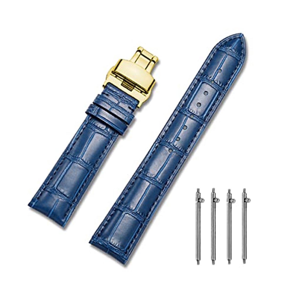 Horlogebandje van leer met snelsluiting, gepolijste gesp - 18mm, 20mm, 22mm, 24mm - Zwart, Bruin, Blauw, Groen - Klassiek Design