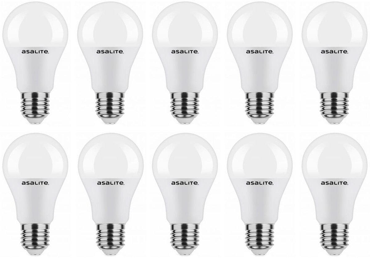 Asalite LED Lamp A60 E27 Fitting - 12W = 82W - 1200 Lumen - 6500K Koud Wit Daglicht - Niet Dimbaar - 220-240V - Energiezuinig - 10 stuks