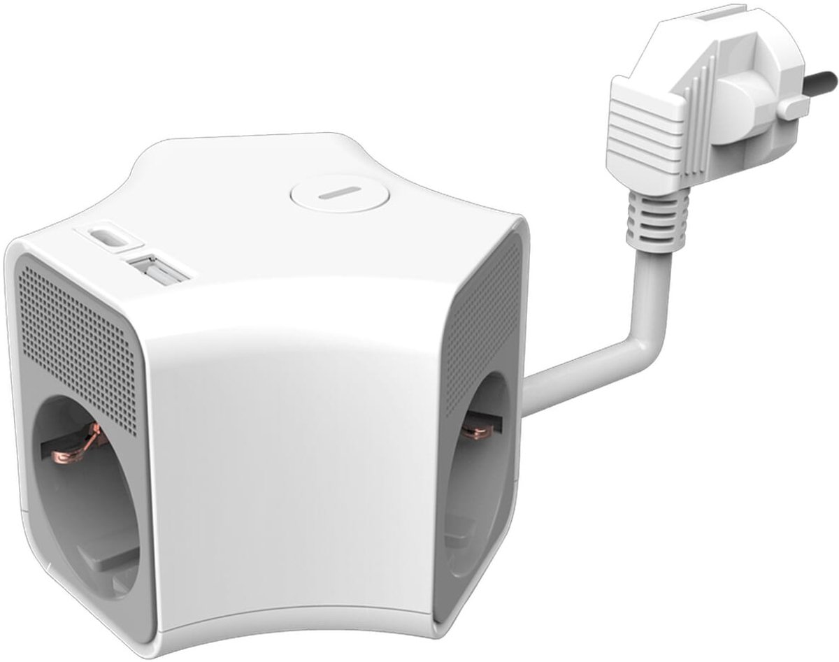 Technik Stekkerdoos Cube met USB 1.4 Meter - 3-Voudig - USB C - USB A - Wit - 3 Stuks