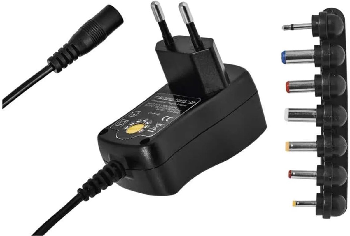 Emos Universele Stroom Adapter 600mA - 100-240V AC - 3-12V DC - 1.5M kabel - Zwart