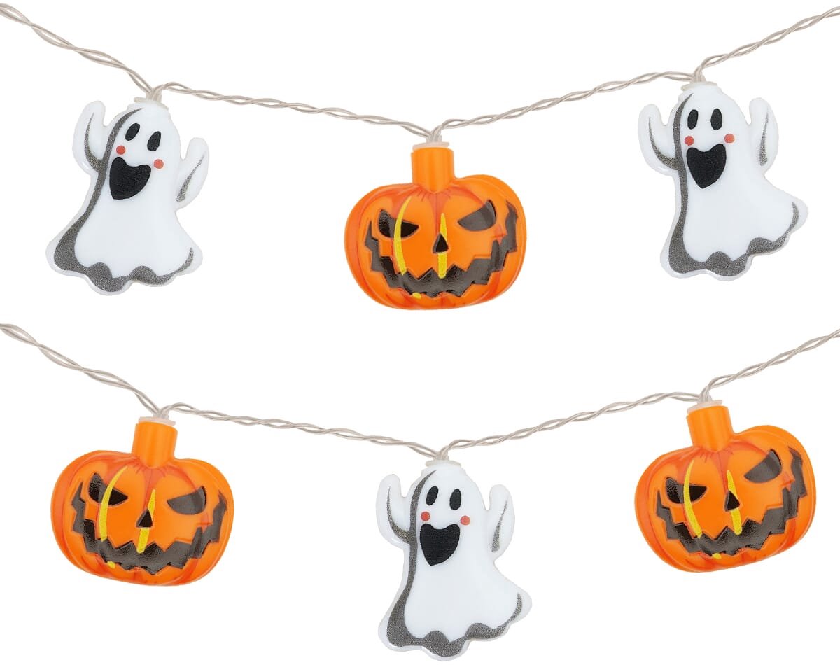 Halloween Lichtsnoer Pompoen met Spookjes - 1.5 Meter - 10 LED Lampjes - Inclusief Batterijen - Warm Wit Licht