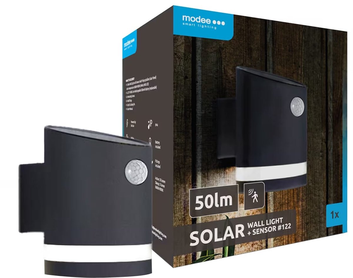 Modee Solar Buitenlamp LED met Bewegingssensor - Wandlamp op Zonne Energie - IP44 - Daglicht Wit - 4 stuks