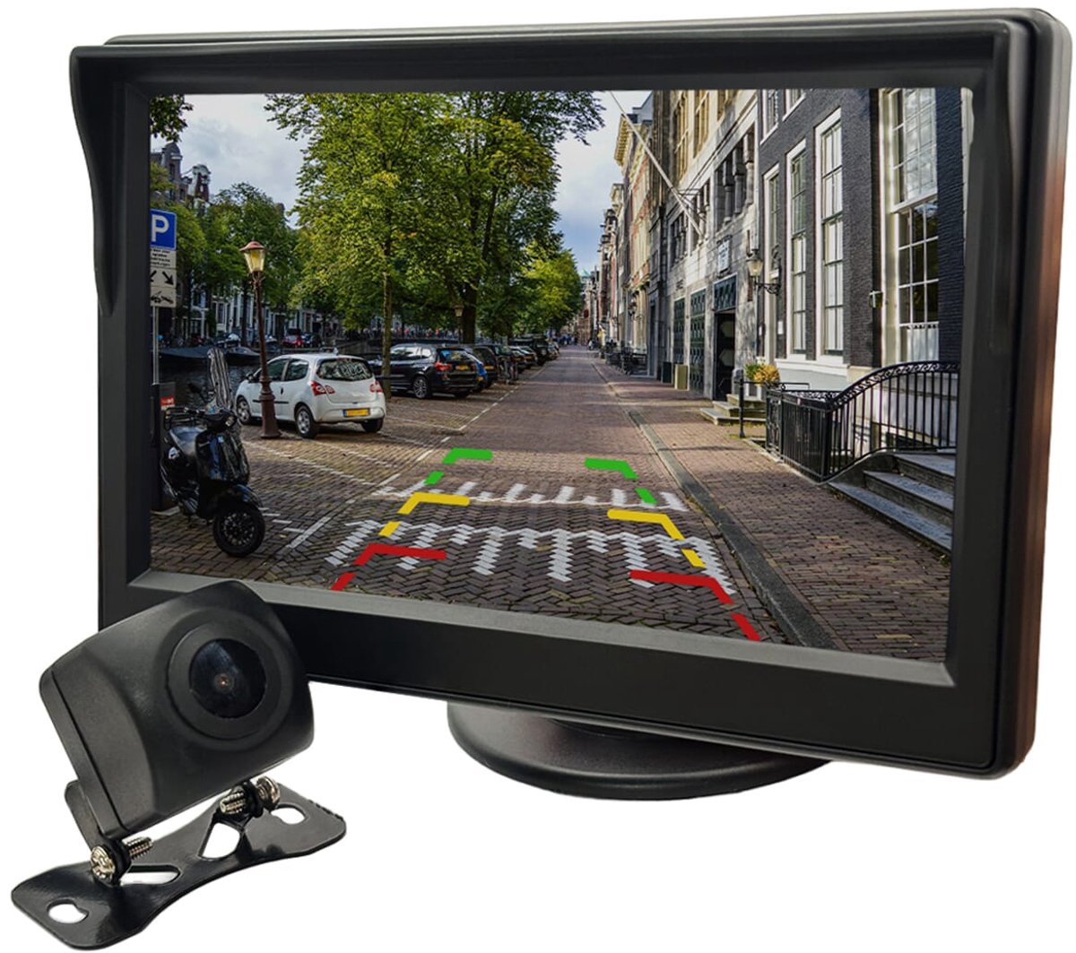 Achteruitrijcamera - 5 Inch LCD Scherm - 12-24V - Complete Set - Brede Kijkhoek - Zonnescherm - Auto - Nachtzicht & Waterbestendig - BTM-500