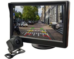 ProRide Achteruitrijcamera - 5 Inch LCD Scherm - 12-24V - Complete Set - Brede Kijkhoek - Zonnescherm - Auto - Nachtzicht & Waterbestendig - BTM-500