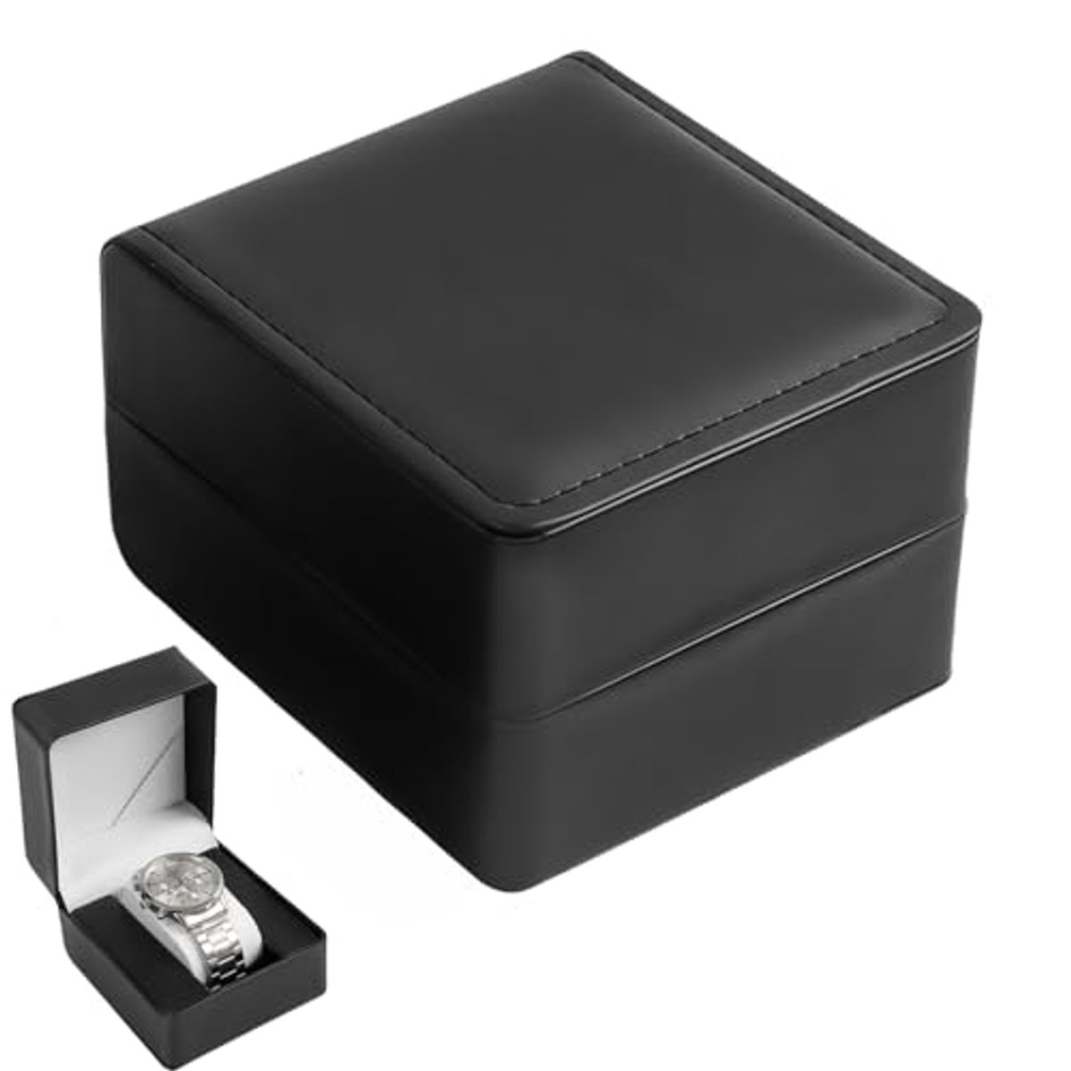 Elegant Zwarte Horlogedoos voor Heren met Kussen - Stijlvolle Horlogeopslag