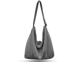 Grijze Dames Schoudertas - Grote Katoenen Shopper en Crossbody Tas - Multifunctioneel voor Kantoor, Opleiding en Dagelijks Gebruik