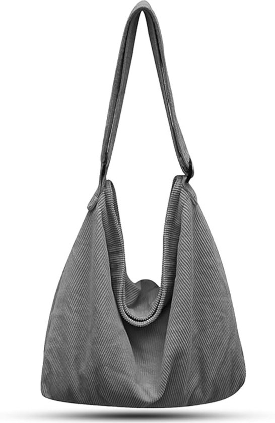 Grijze Dames Schoudertas - Grote Katoenen Shopper en Crossbody Tas - Multifunctioneel voor Kantoor, Opleiding en Dagelijks Gebruik