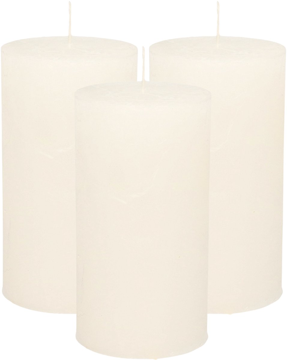 Atmosphera Stompkaars/cilinderkaars - 3x - wit - 7 x 13 cm - rustiek model