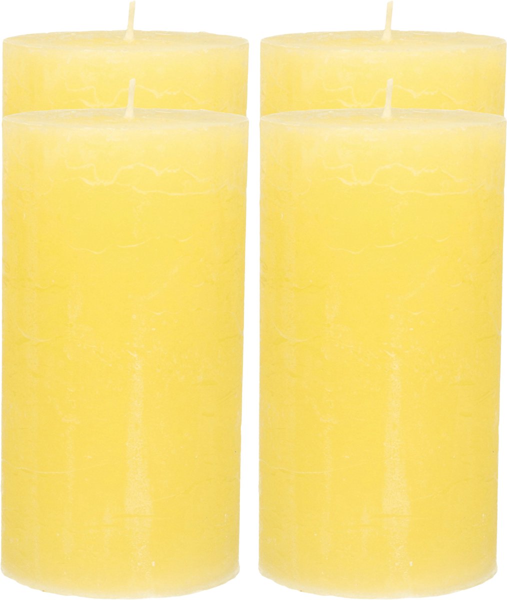 Atmosphera Stompkaars - 4x - geel - 7 x 13 cm - rustiek model - cilinderkaars - kaars