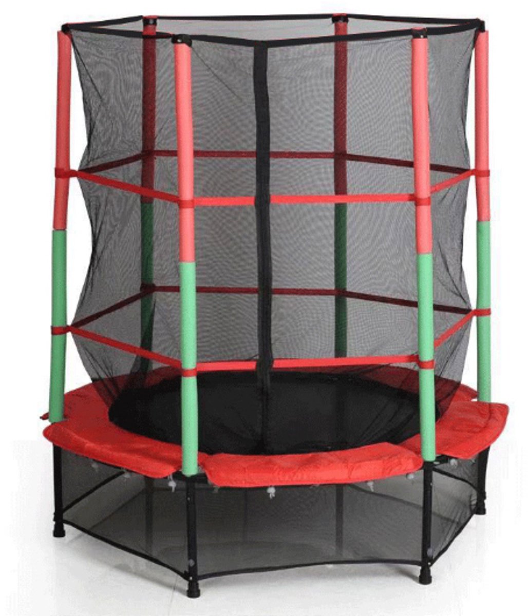 PIPIPOXER- Kindertrampoline binnen buiten tuin 140cm inclusief veiligheidsnet in de kleur rood