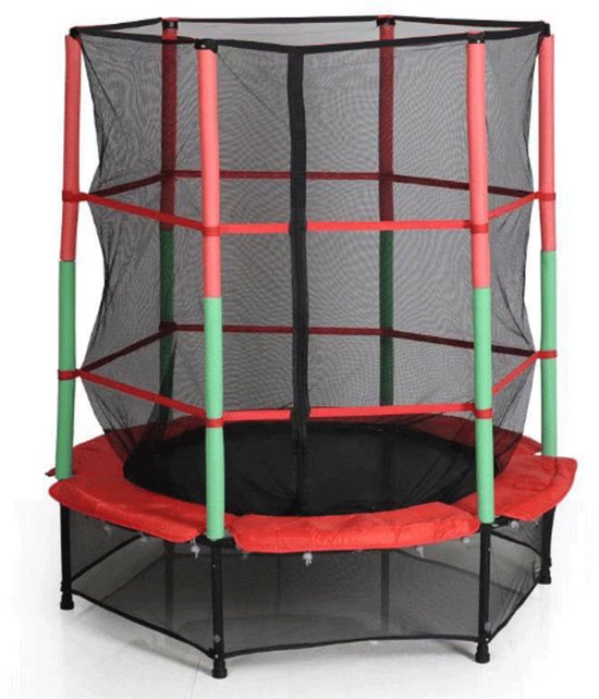 PIPIPOXER- Kindertrampoline binnen buiten tuin 140cm inclusief veiligheidsnet in de kleur rood