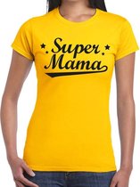 Super mama cadeau t-shirt geel dames XS