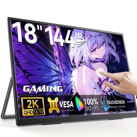 Gaming Monitor – Draagbare Monitor – 2K Monitor – Touchscreen Monitor – USB-C Monitor – 18 Inch – 144Hz Verversingssnelheid – 2560x1600 QHD Scherm