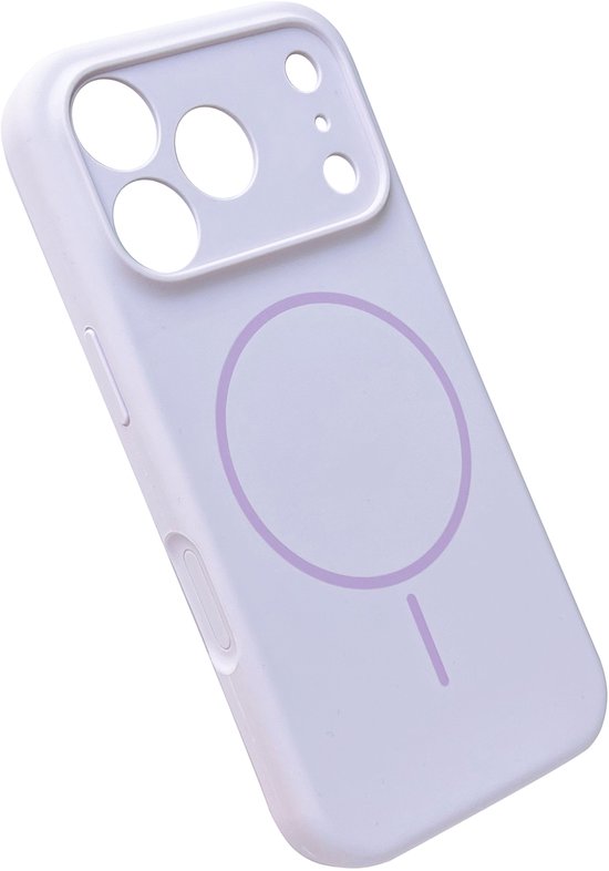 Lichtpaars hoesje voor iPhone met magneetcirkel en camera-uitsparing.