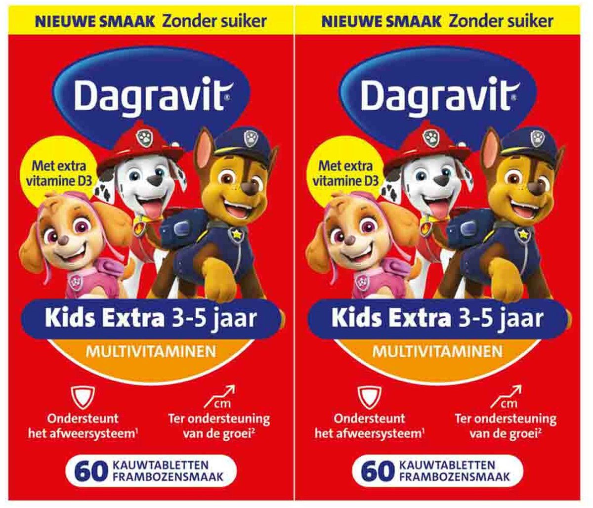 Dagravit - Multivitamine Kids Extra 3-5 Jaar Paw Patrol - 2 x 60 Kauwtabletten - Voordeelverpakking