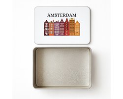 Hacebo® - Amsterdam koektrommel rechthoekig - Amsterdam - Amsterdammers - koekblik – koektrommels – bewaarblik - snoeptrommel - de echte Amsterdam liefhebbers - Rijtjeshuizen - koek trommel - 20 x 13 CM